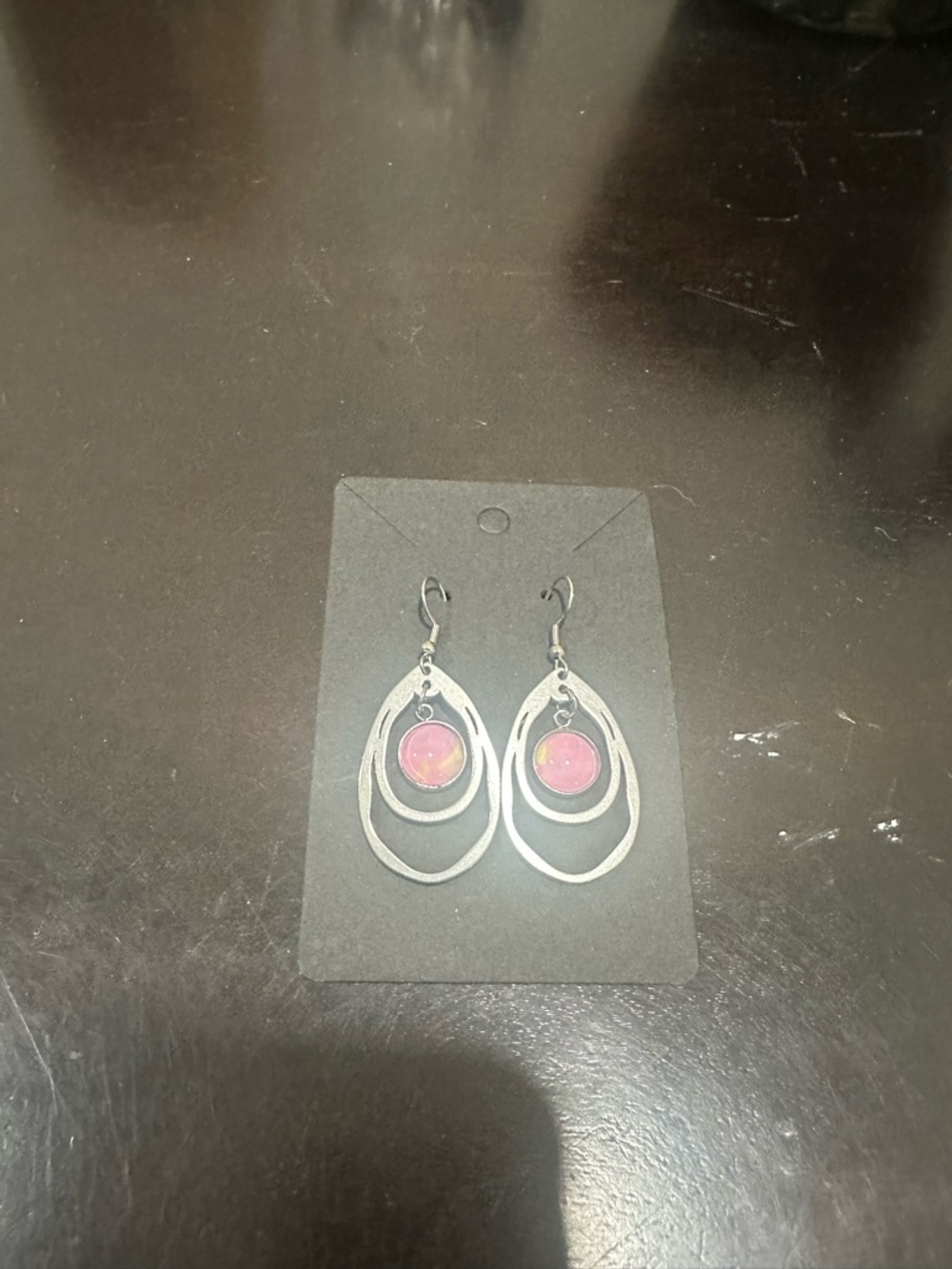 Hand Crafted Silver Teardrop Earrings with Pink Stone